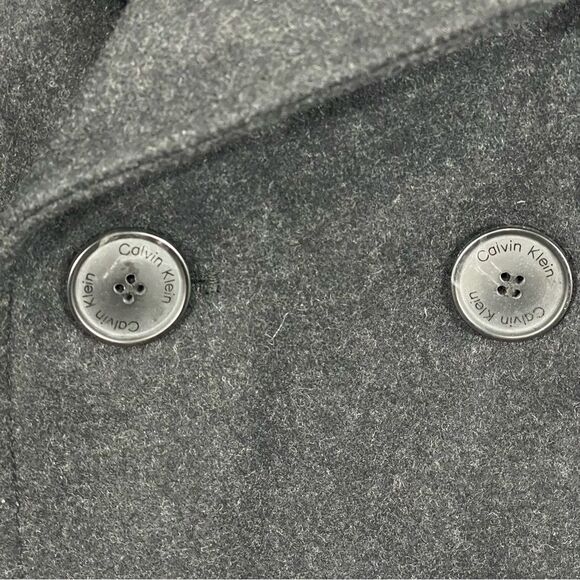 Calvin Klein Men’s Double Breasted Wool Peacoat Size LARGE Charcoal Grey - Picture 5 of 12